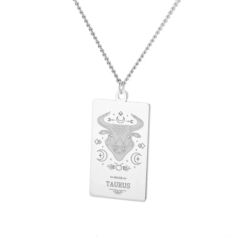 Stainless Steel Zodiac Sign Necklace For Women Vintage Constellation Libra Pendant Chain Collar Aesthetic 2024 New Trend Jewelry