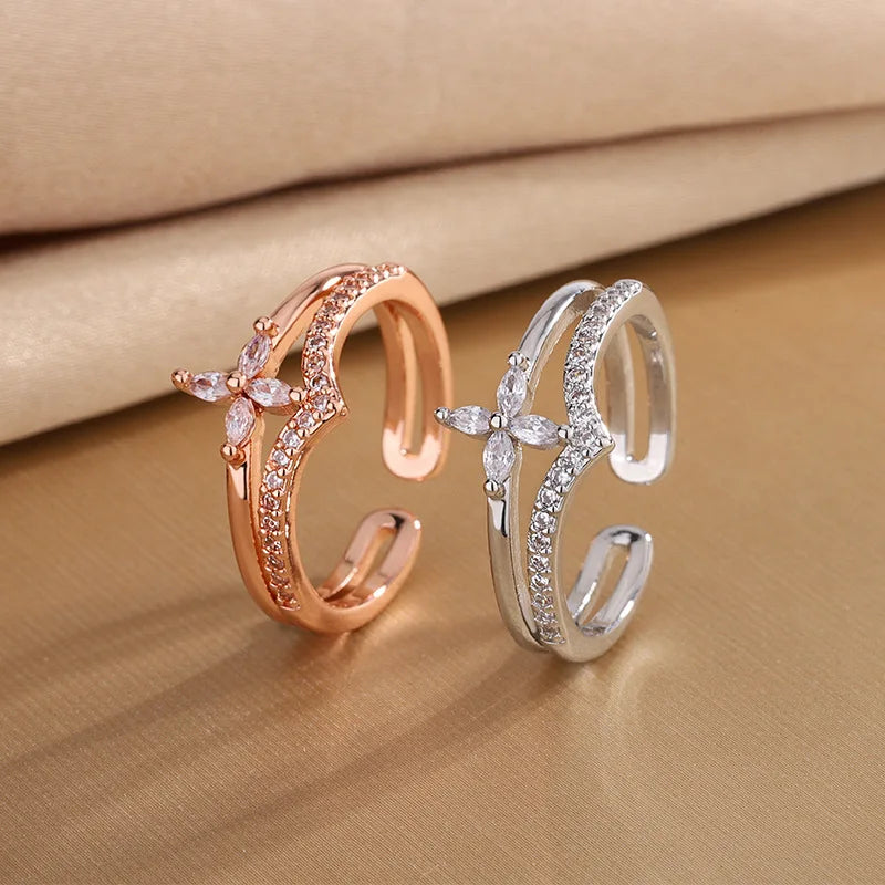 925 Sterling Silver Flower Zircon Wedding Rings For Women Couple Elegant Luxury Jewelry Wedding Argent 925 Jewellery
