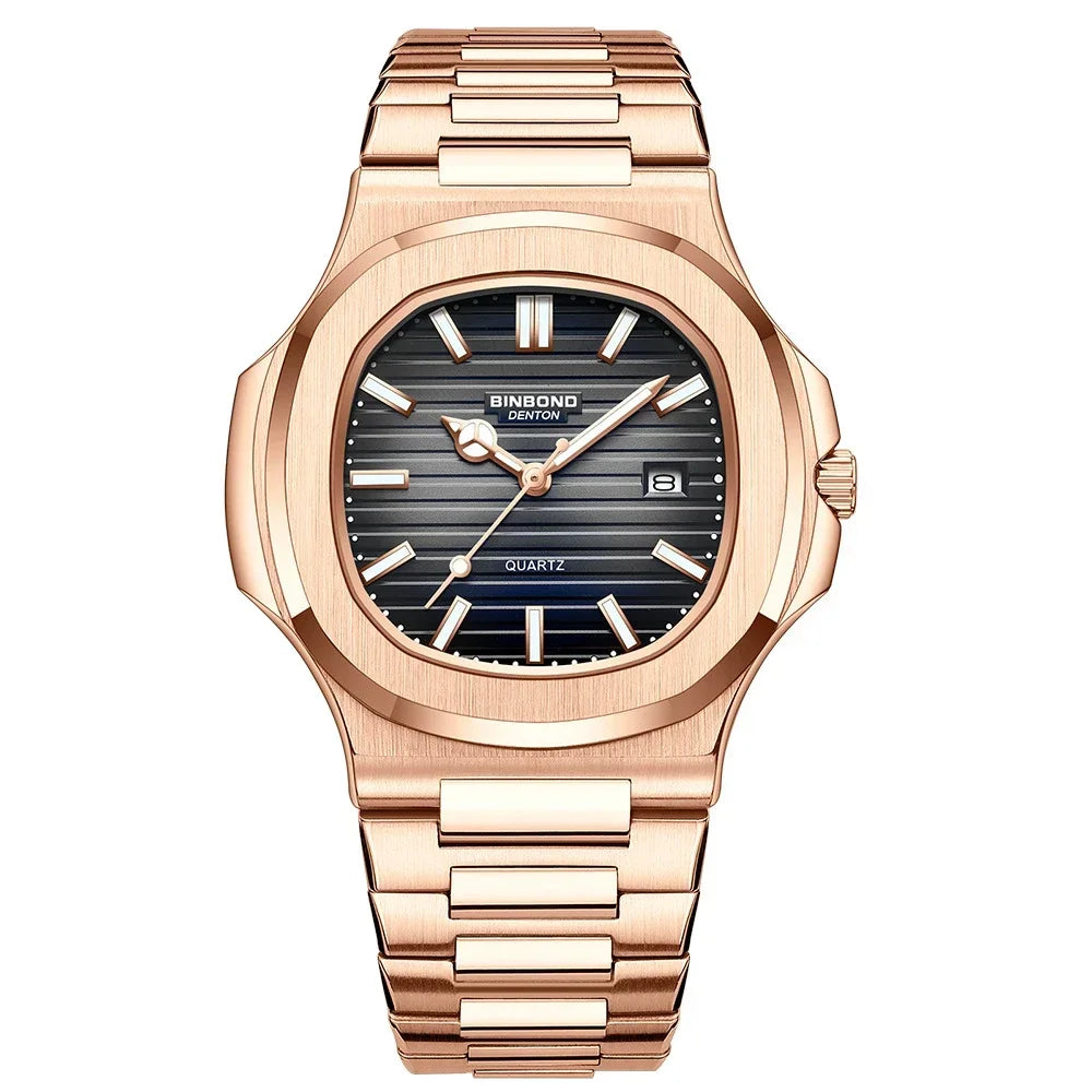 New Casual Business Fashion Quartz Wristwatches Rose Gold Clock Men Luxury Watch Automatic Watches Mens Black Relogio Masculino