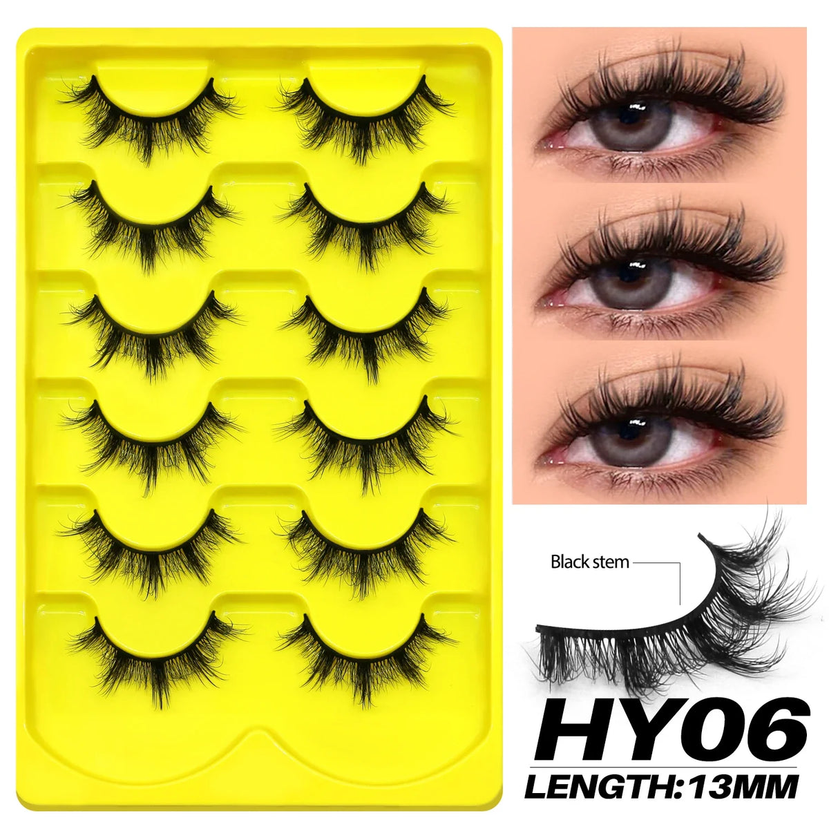 GROINNEYA Fake Lashes Fluffy Cat Eye Lashes 8D Fluffy Volume False Eyelashes D Curl Dramatic Thick Full Strip Faux Mink Lashes