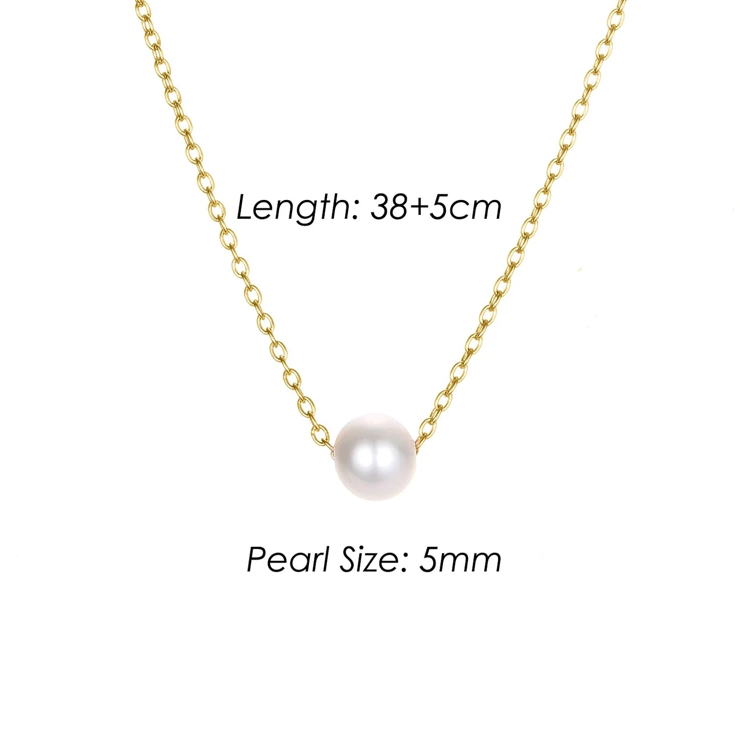 4MM Simulated-pearl Pendant Necklace for Women Dainty Stainless Steel Gold Color Necklace Women
