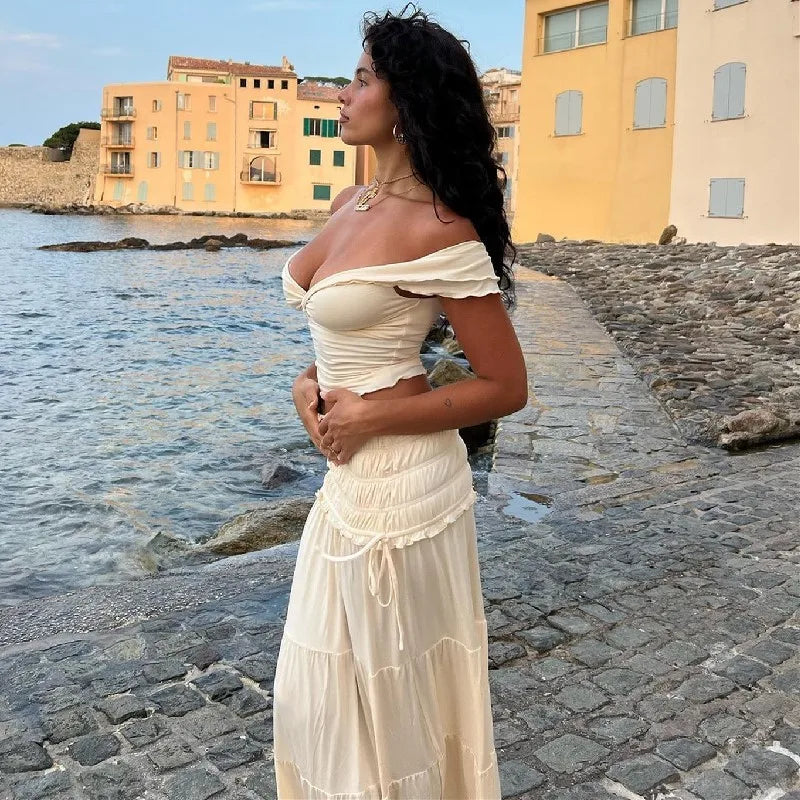 2 Piece Set Women Vacation Ruffle Beach Holiday Outfits