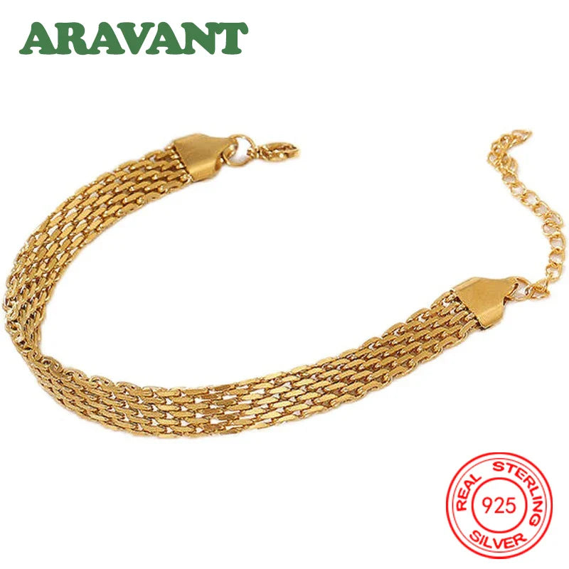 Aravant 925 Silver 18K Gold Watch Strap Bracelet Chain For Women Girls Fashion Jewelry