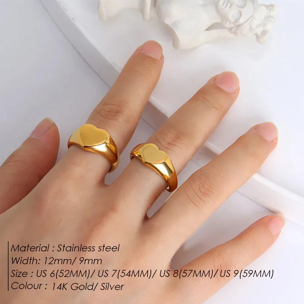 Couple Heart Ring 316 Stainless Steel Punk Style Geometric Jewelry Personalized Ring Gift for Women Valentine's Day