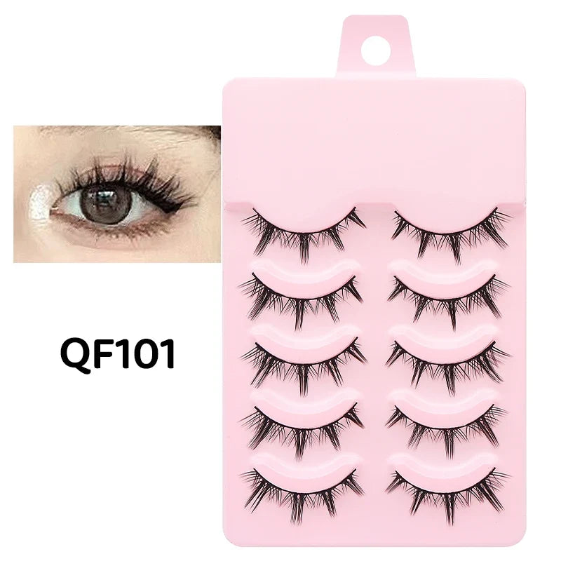 DINGSEN 5 Pairs Manga Lashes Eyes Lashes Soft Natural Long Eyelashes Fake Lashes Anime Wispy Strip False Eyelashes Makeup