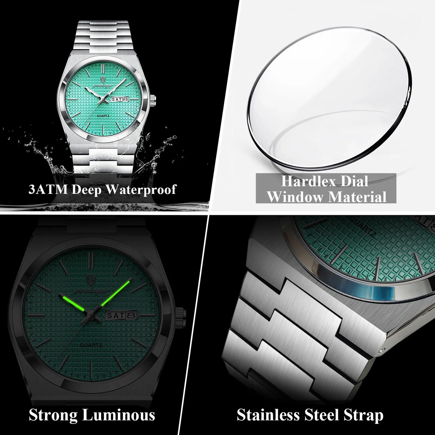POEDAGAR Top Business Man Watch Luminous Waterproof Stainless Steel Men Wristwatch Date Week Quartz Fashion Casual Men's Watches