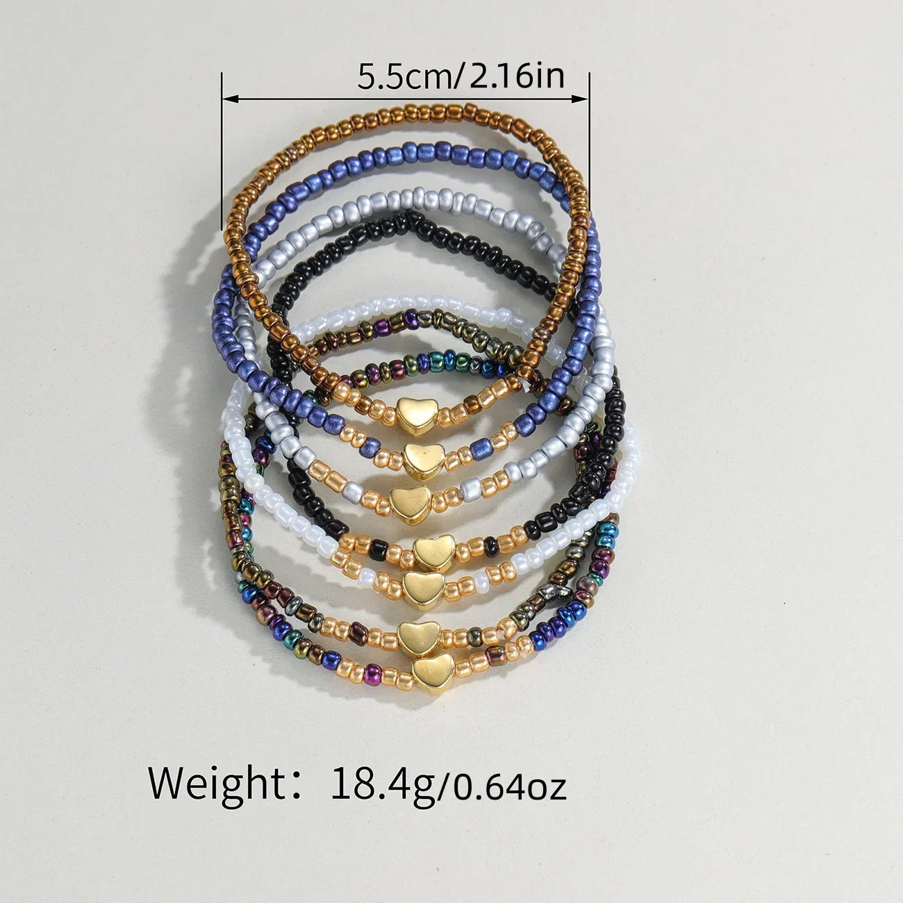 7Pcs Colorful Rice Beads Bracelet Set For Women Fashion Heart Charm Elastic Beaded Chain Bangle Female Trendy Jewelry Gift