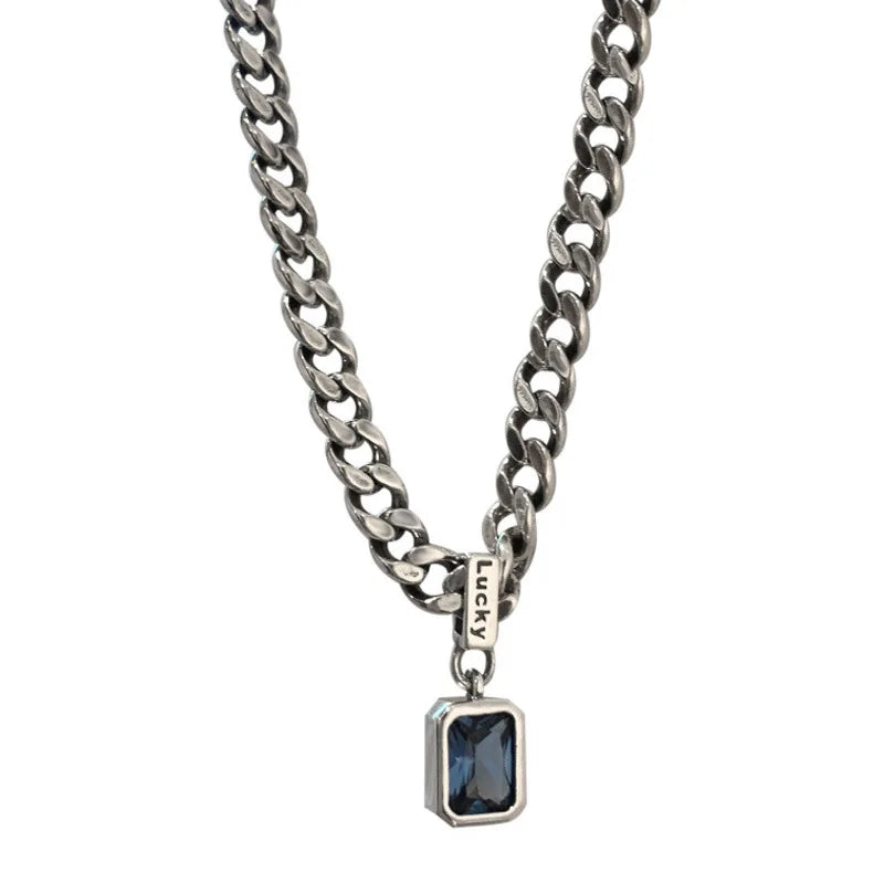 925 Sterling Silver Vintage Cuba Neck Chain Square Zircon Pendants Female Necklaces Women Jewelry Charms Accessories Argent 925