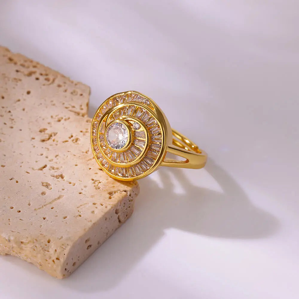 Zirconia Flower Rings for Women Opening Stainless Steel Gold Color Ring Wedding Couple Band Waterproof Jewelry