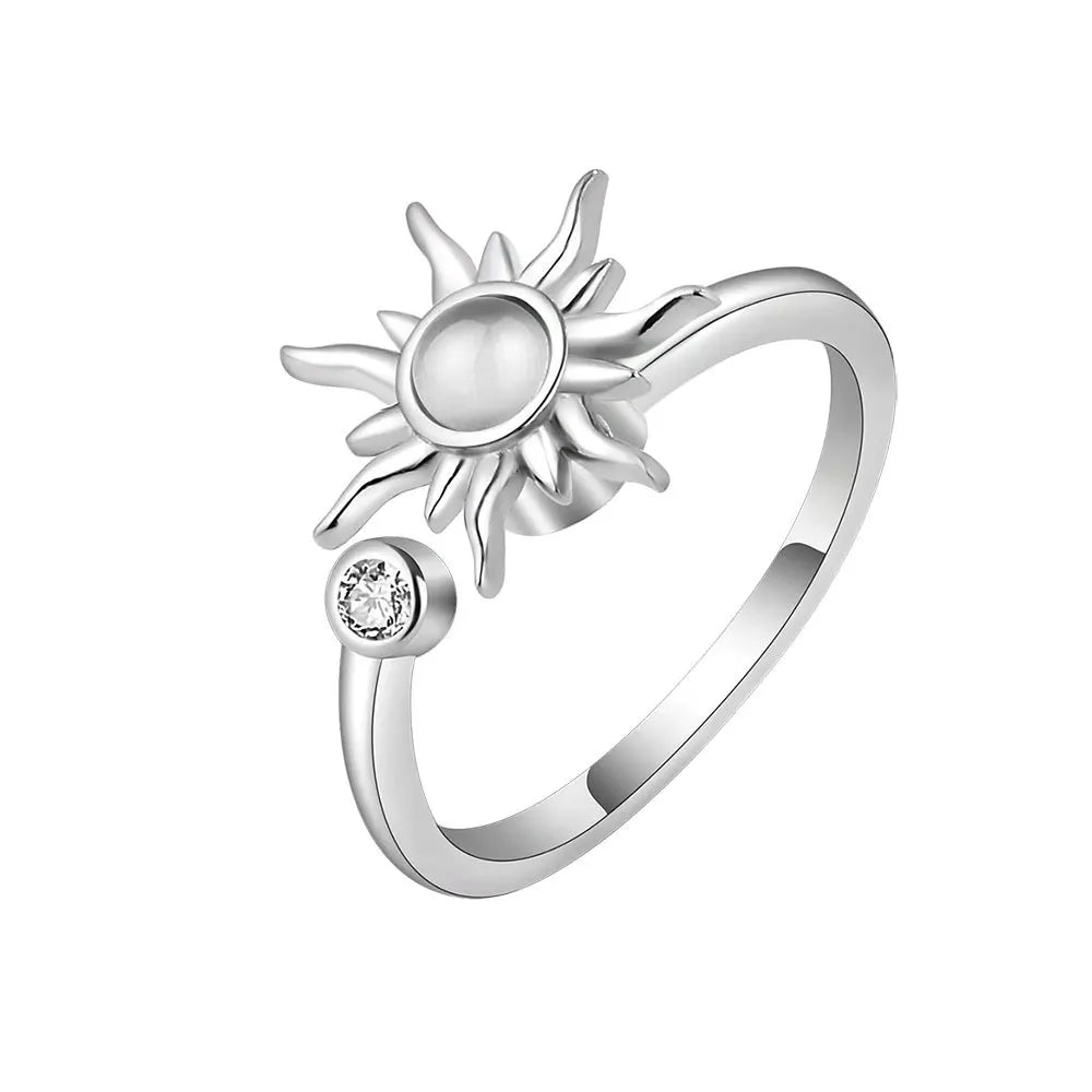 SMJEL Fidget Spinner Ring Anxiety for Women Multiple Crystal Flower Eye Butterfly Animal Ring Rotate Anti Stress Wedding Jewerly