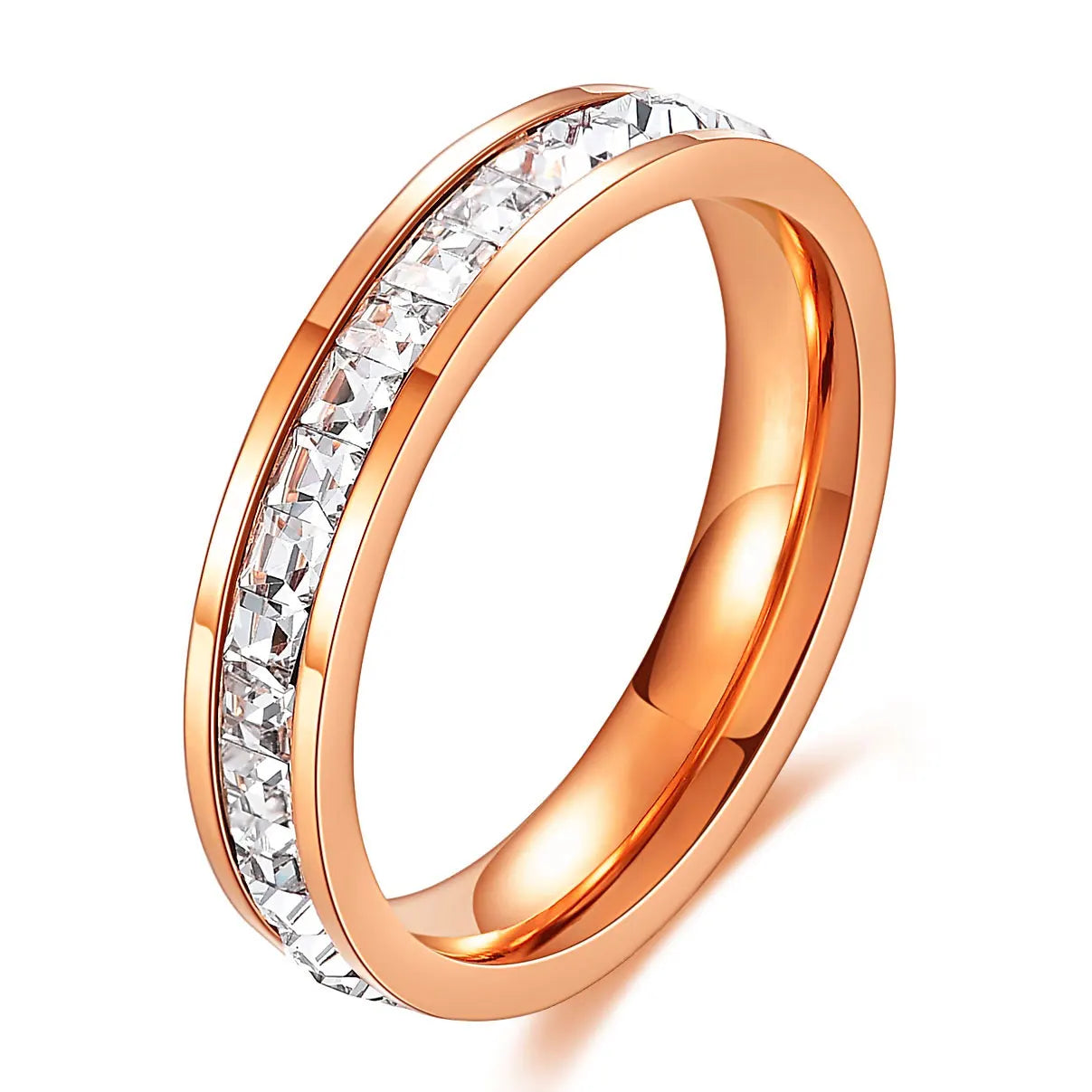 VQYSKO Square Zircon Stainless Steel Ring White Zircon Engagement Party Accessories Geometric Couple Custom Ring