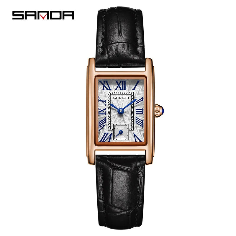 SANDA 1116 New Fashion 2025 Elegant Design Rectangle Dial Water Resistant Quartz Movement Business Women Analog Wrist Watch часы