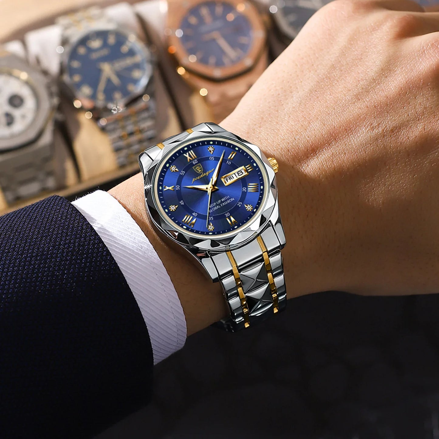 POEDAGAR Business Luxury Men's Watches Waterproof Stainless Steel Luminous Man Wristwatch Date Week Sport Men Quartz Watch Reloj