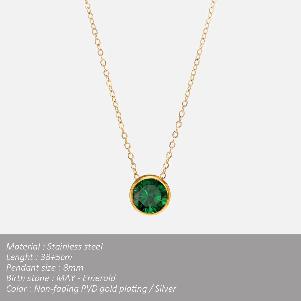 SUNIBI Stainless Steel Birthstone Necklace for Woman Gold Color Bride Designer Pendant Necklaces Birthday Gift Jewelry Wholesale