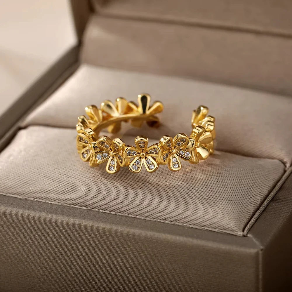 Stainless Steel Zircon Geometric Rings For Women Luxury Evil Eye Gold Color Adjustable Trendy Wedding Aesthetic Jewerly Gift