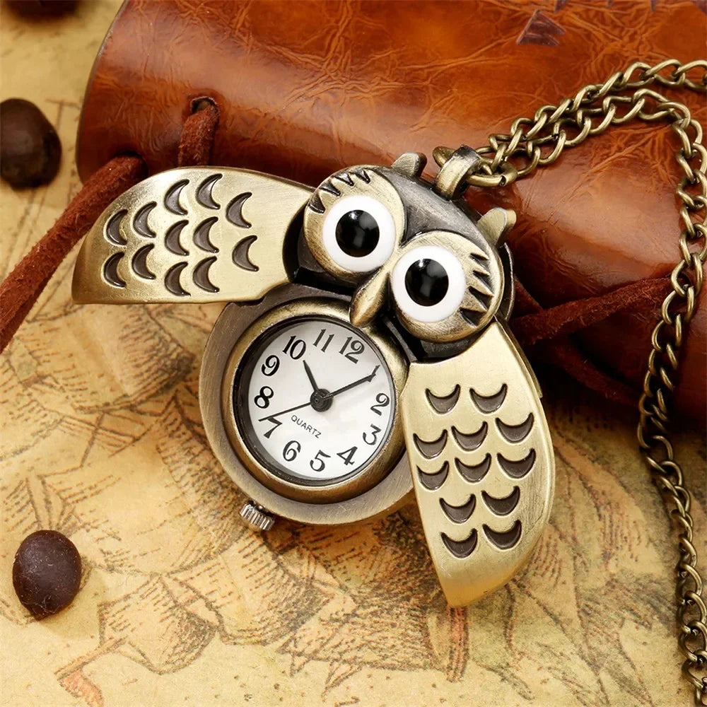 Fashion Vintage Men Women Alloy Retro Owl Shape Clock Pendant Long Necklace Chain Watches Birthday Gifts