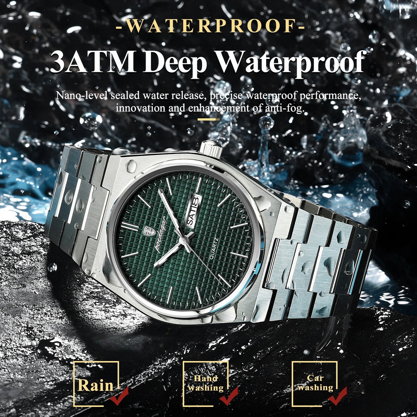 POEDAGAR Luxury Original Man Watch Waterproof Stainless Steel Luminous Men's Wristwatch Date Week Quartz Fashion Watches For Men