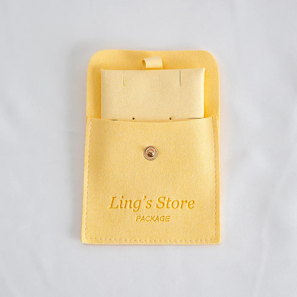 20/50/100Sets Personalized Logo Jewelry Microfiber Snap Bag 8x8cm Button Pouch Insert Luxury 6x6cm Cards Can Debossed Print Name