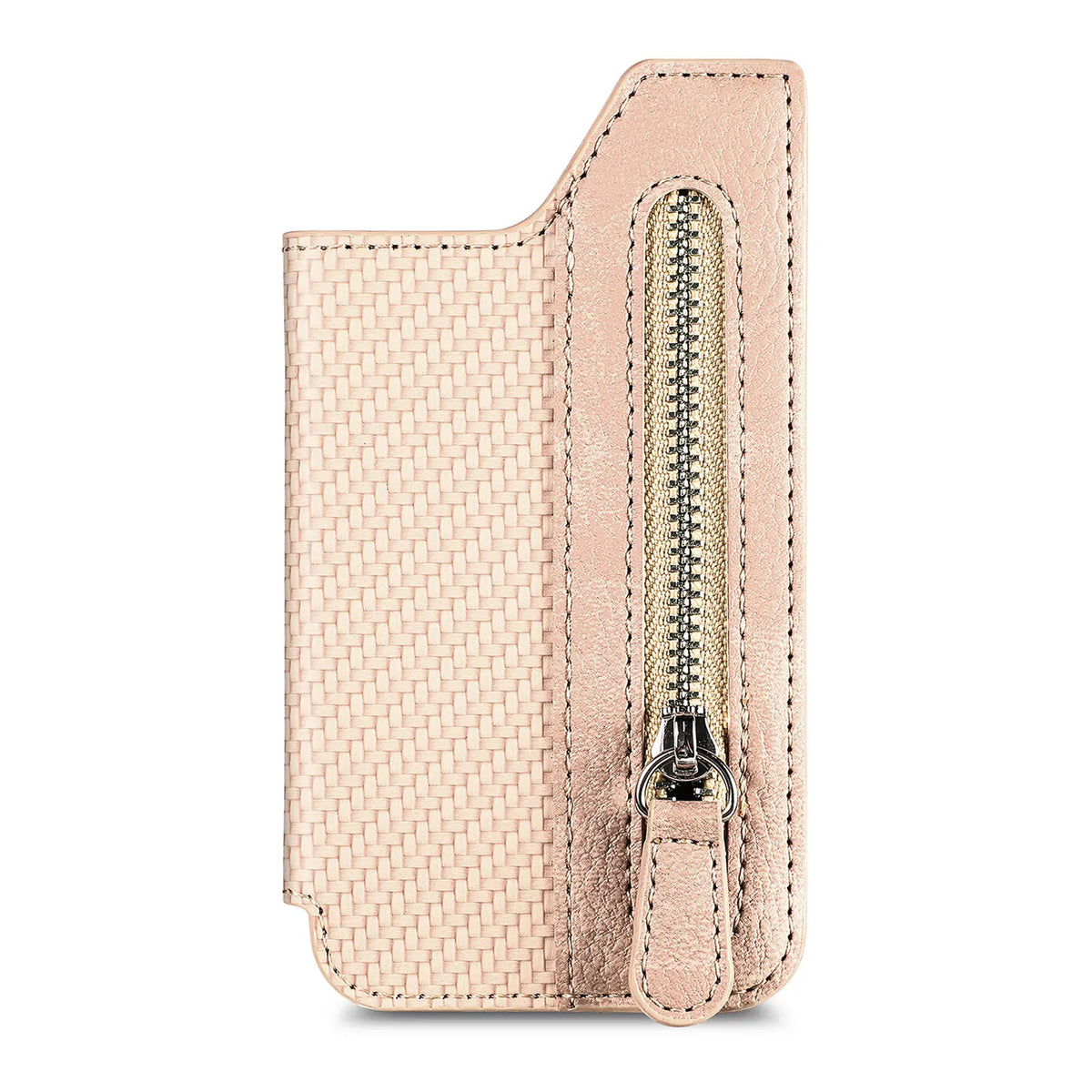 Phone Case Card Holder With Fiber Pattern PU Leather Back Sticker Card Bag Zipper Wallet Universal Desktop Support Bracket