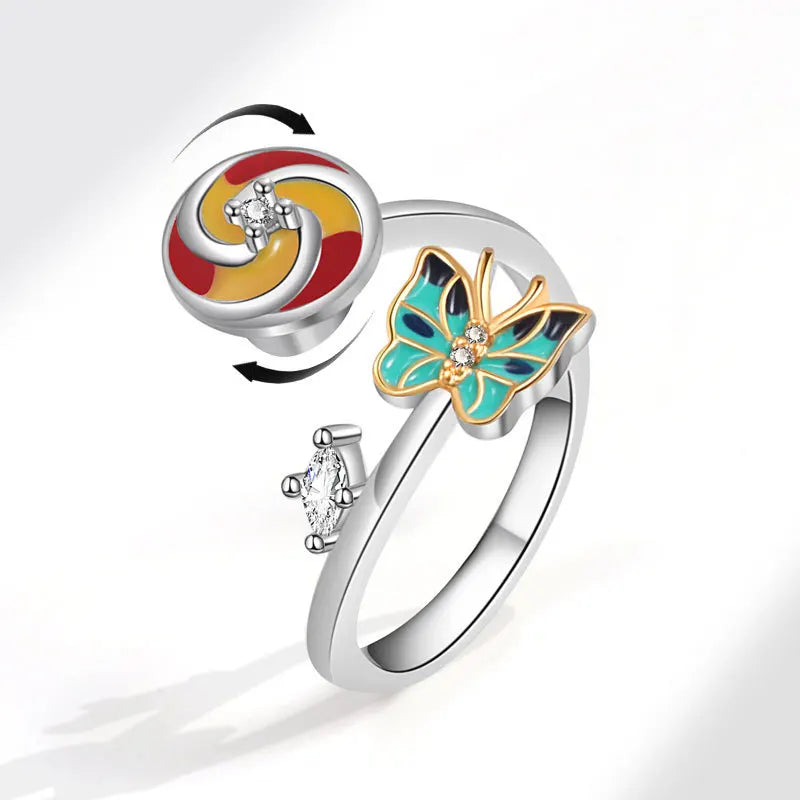 Rotating Anxiety Knuckle Ring For Women Spinner Fidgets Cute Animal Butterfly Flower Anti Stress Ring Party Jewelry Gifts Anillo