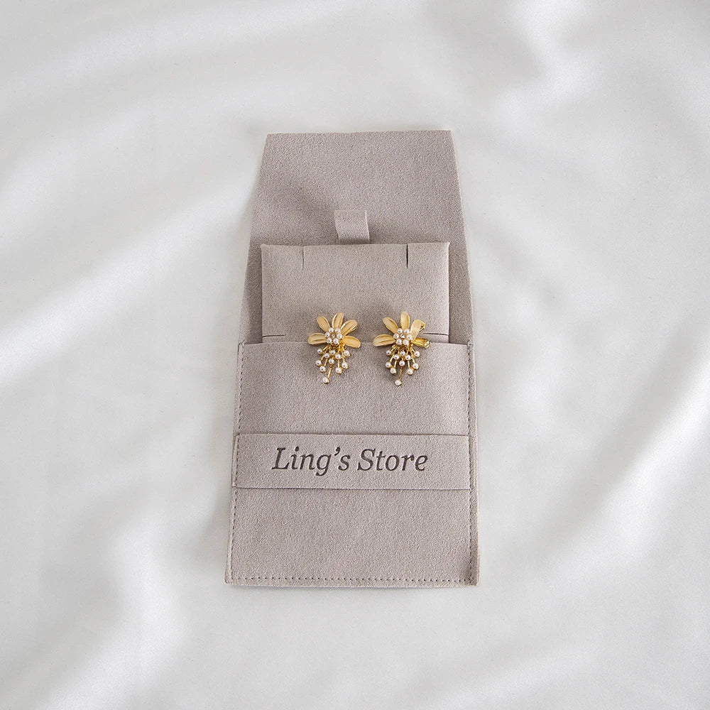 20/50/100pcs Personalized Logo Jewelry Microfiber Strip 8x8cm Bag Insert With 6x6cm Pad Card For Earrings Studs Necklace Pendant