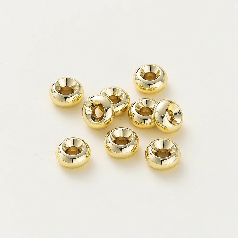 10-30pcs/lot 14K/18K Gold Plated Flat Round Bracelet Spacer Beads Circle Crafts Beads for Necklace Jewelry Accessories Findings
