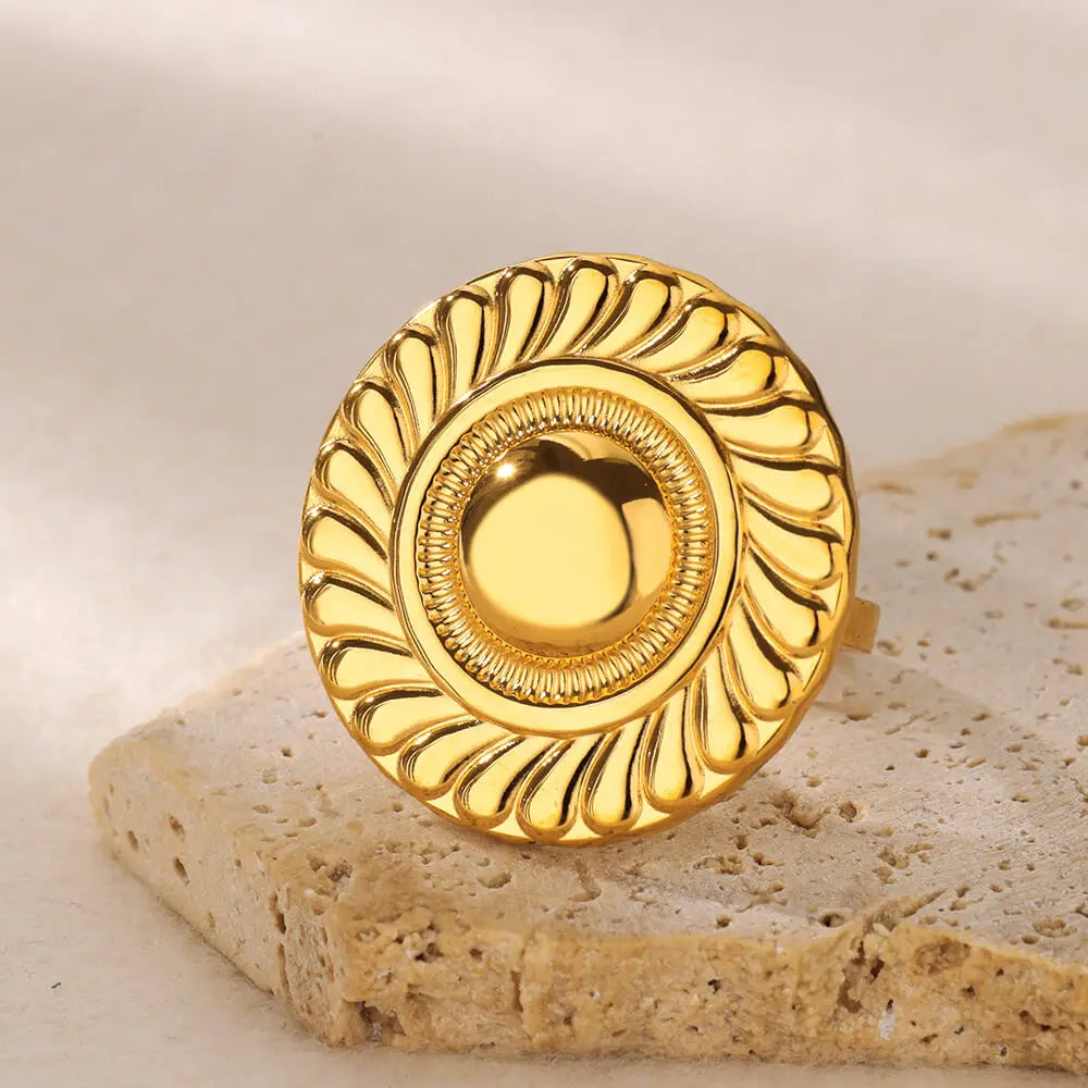 Gold Color Stainless Steel Geometric Rings for Women Zircon Heart Sun Moon Open Ring Fashion Aesthetic Jewelry Wedding Gift