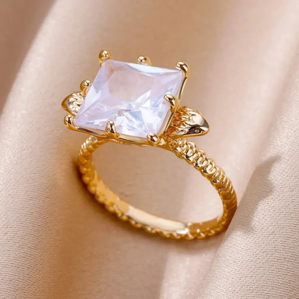 Gold Color Stainless Steel Ring for Women Colorful Cubic Zircon Heart Opening Adjustable Ring Fashion Jewelry Wedding Gift