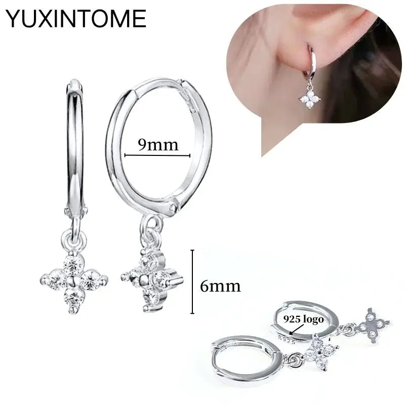 925 Sterling Silver Ear Needle Fashion Hoop Earrings White Crystal Luxury Women's Silver Earrings Wedding Women's Jewelry Gift
