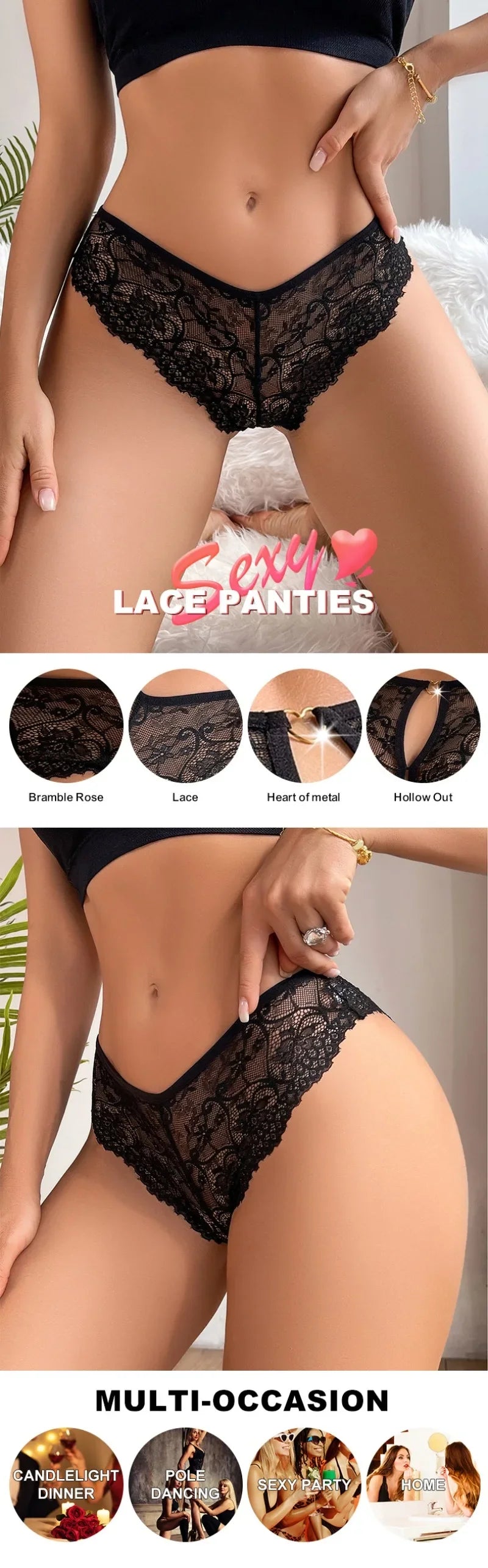 1pcs Black Floral Lady Panties Low Waist Elegant Sexy Lingerie Breathable Comfortable Women Briefs Underwear Female Underpants