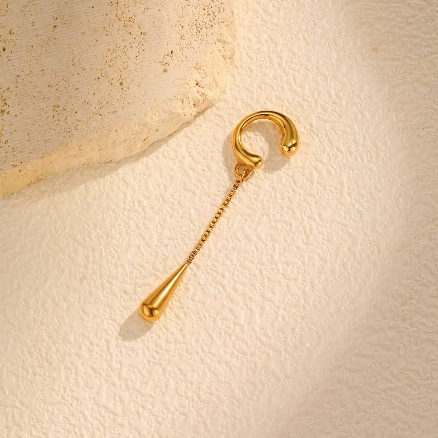 C-shaped Metal Teardrop Tassel Ear Cuff Clip Earrings for Women 1piece, No Piercings, Ear Cartilage Clips