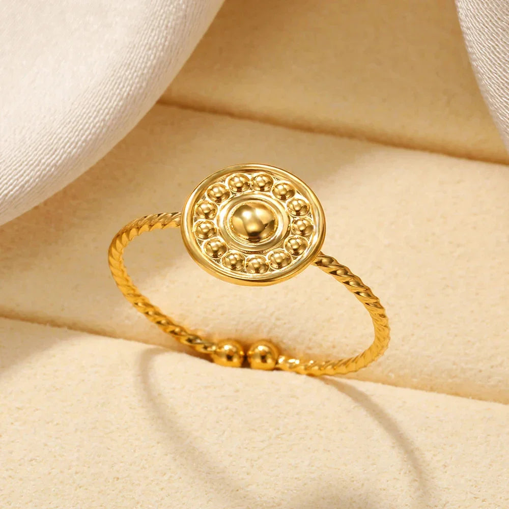 Stainless Steel Sun Rings For Women Gold Color Sun Butterfly Finger Adjustable Ring Aesthetic Fashion Wedding Jewelry Gift