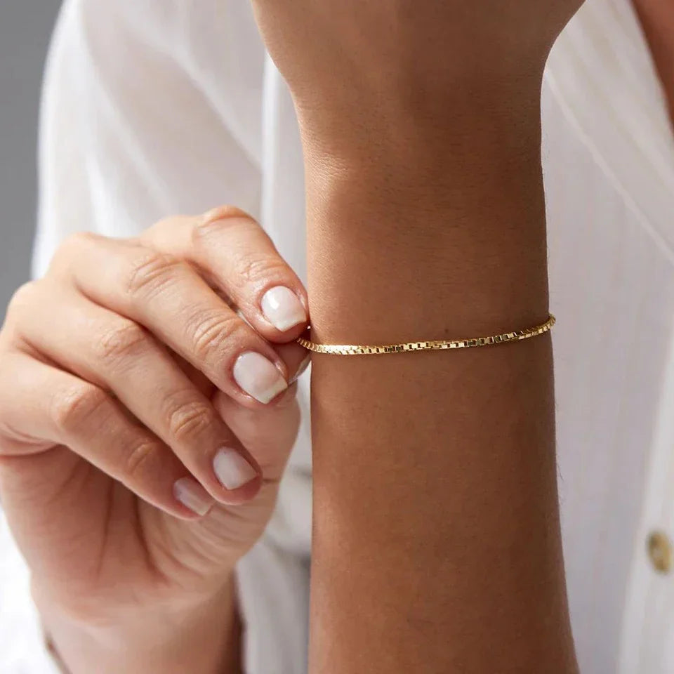 SUNIBI 2MM Simple Box Chain Bracelets for Women Gold Color Stainless Steel Classic Bracelet Minimalism Gifts Jewelry Wholesale