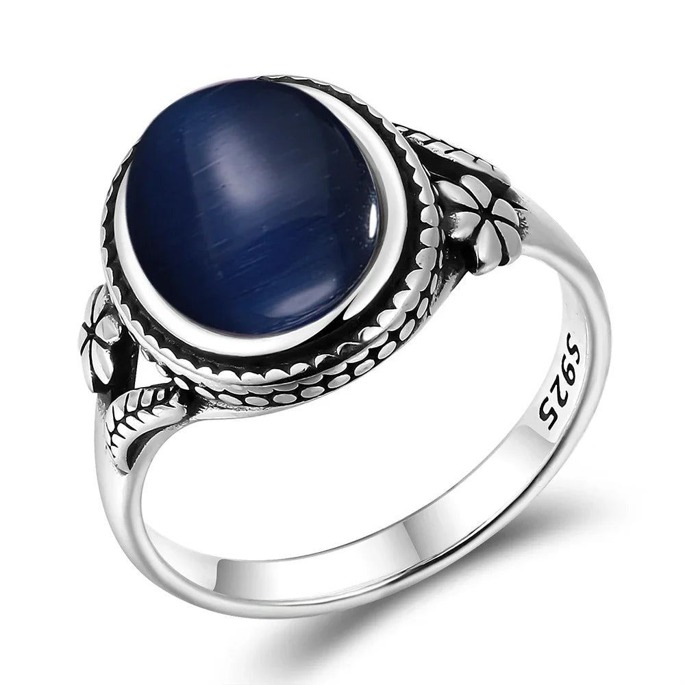 Vinatge Silver Ring Female Jewelry Natural Moonstone Tiger's Eye Personalized Rings for Women Bijoux Wedding Jewelry Gift S925