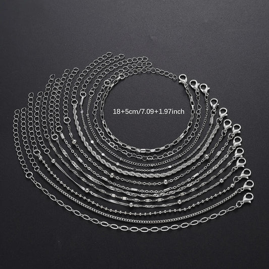 13Pcs/Set Stainless Steel Bracelet for Women, Silver Gold Color Multi Style Combination Chain, Waterproof Exquisite Jewelry Gift