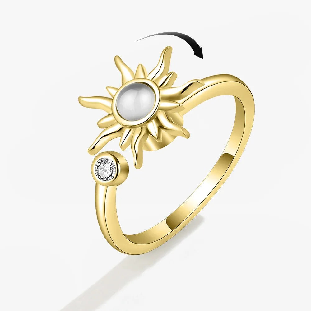 Sunflower Crystal Anxiety Relief Spinning Fidget Ring For Girls Rotate Freely Metal Copper Knuckle Ring Women'S Jewelry Gifts