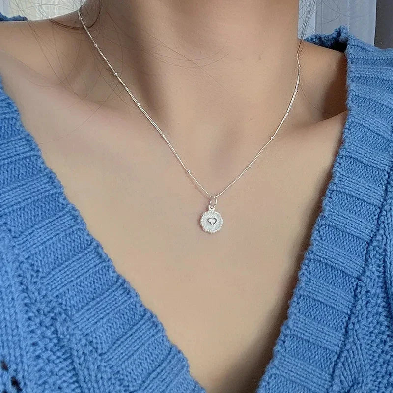 VENTFILLE 925 Silver Circular Geometry Rose Necklace Dropwise Glaze Korean Gentle Jewelry Birthday Gift Wholesale