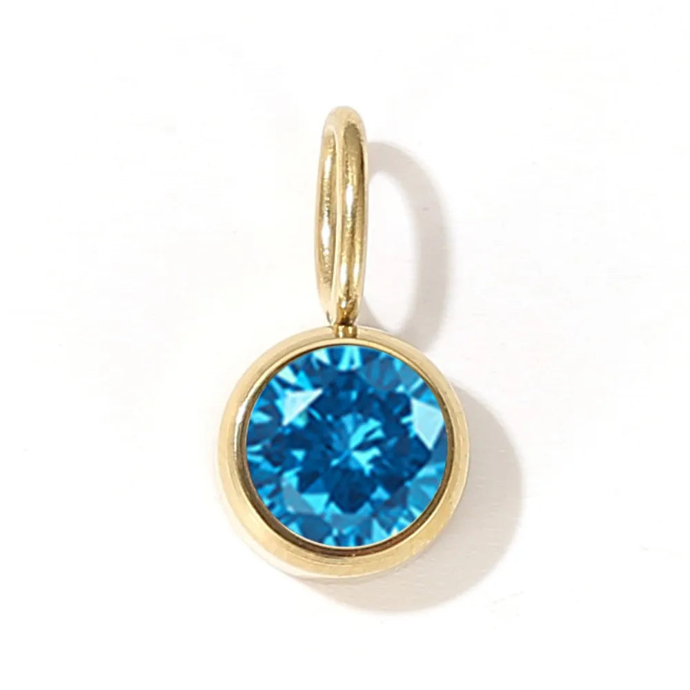 Zirconia Birthstone Pendant 12 Months Color Stone DIY Accessories for Necklace Stainless Steel Jewelry Birthday Gift Wholesale