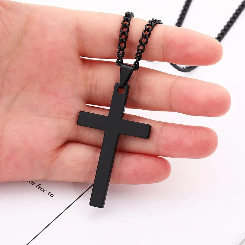 1pcs Solid Color Cross Necklace Pendant Stainless Steel Trendy Minimalist Cross Prayer Jewelry Hip Hop Punk Style