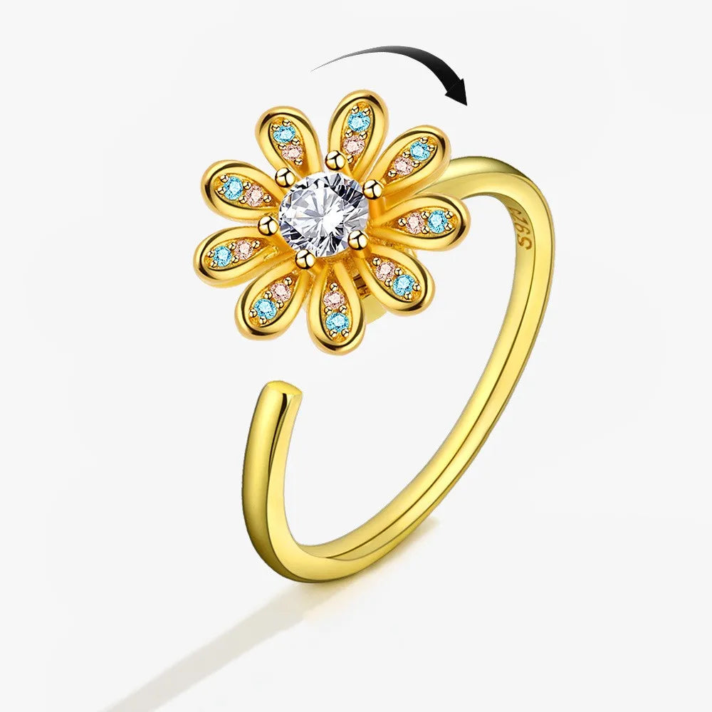 SMJEL Fidget Spinner Ring Anxiety for Women Multiple Crystal Flower Eye Butterfly Animal Ring Rotate Anti Stress Wedding Jewerly
