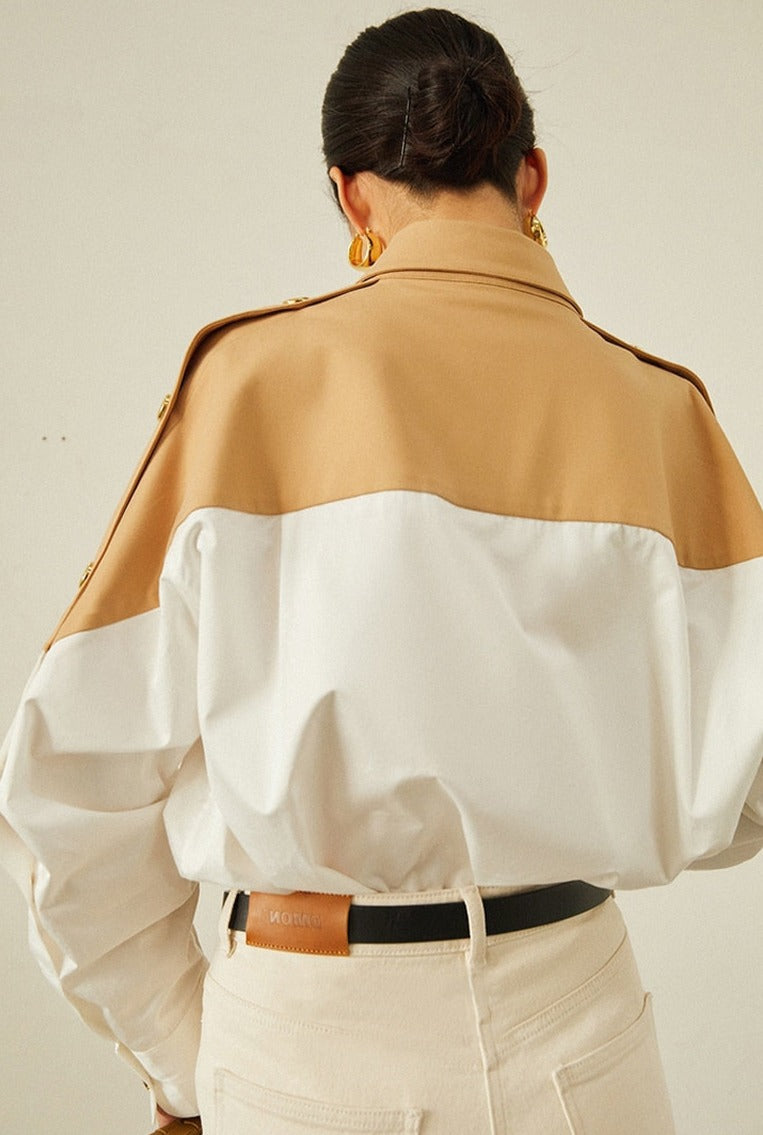 Patchwork Lapel Women Shirts Long Sleeve Single-breasted Loose Female Blouses
