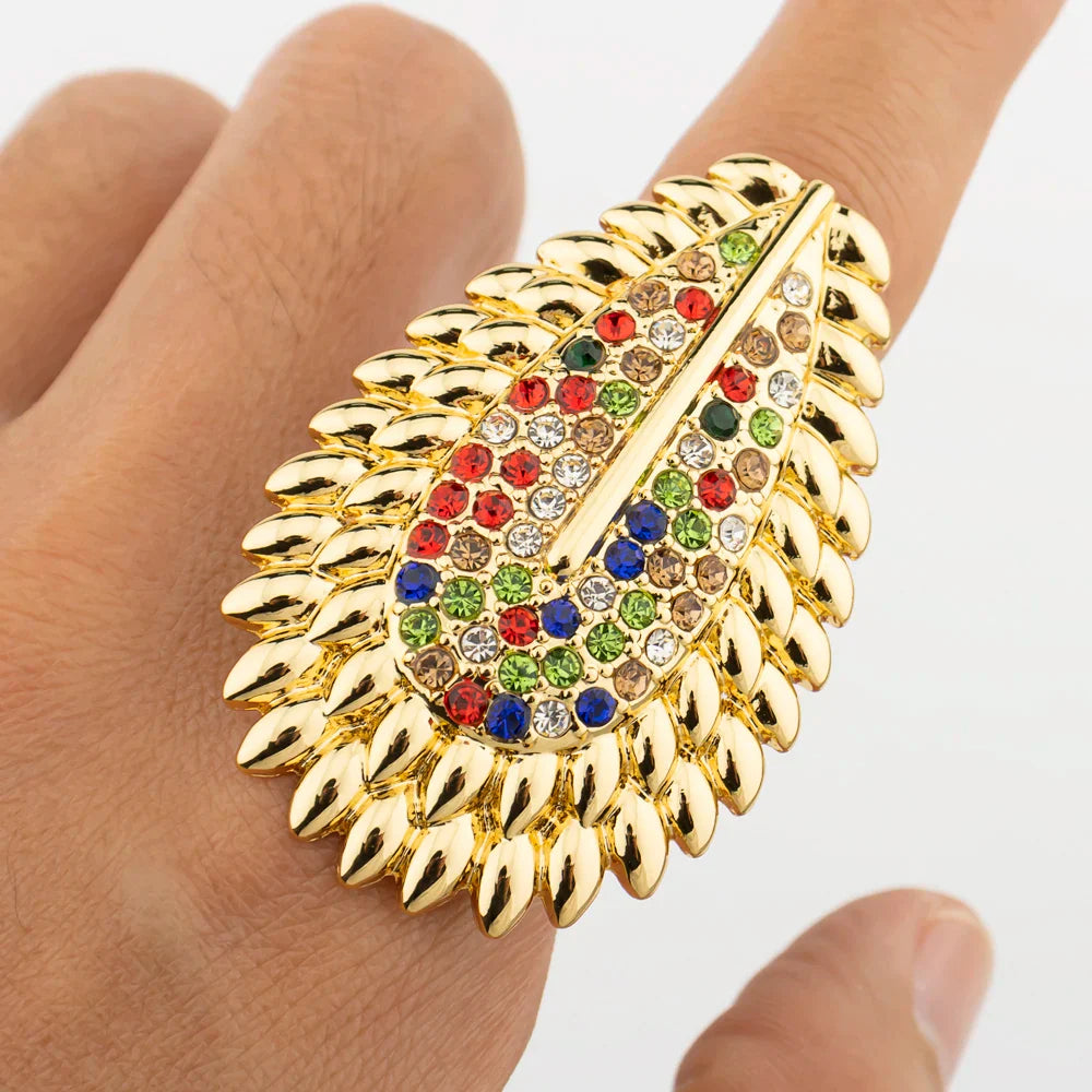 Trendy Colorful Jewelry Set for Women Zircon Collor Earrings and Necklace Large Gold Plated Bracelet Ring New Style Jewelry Gift