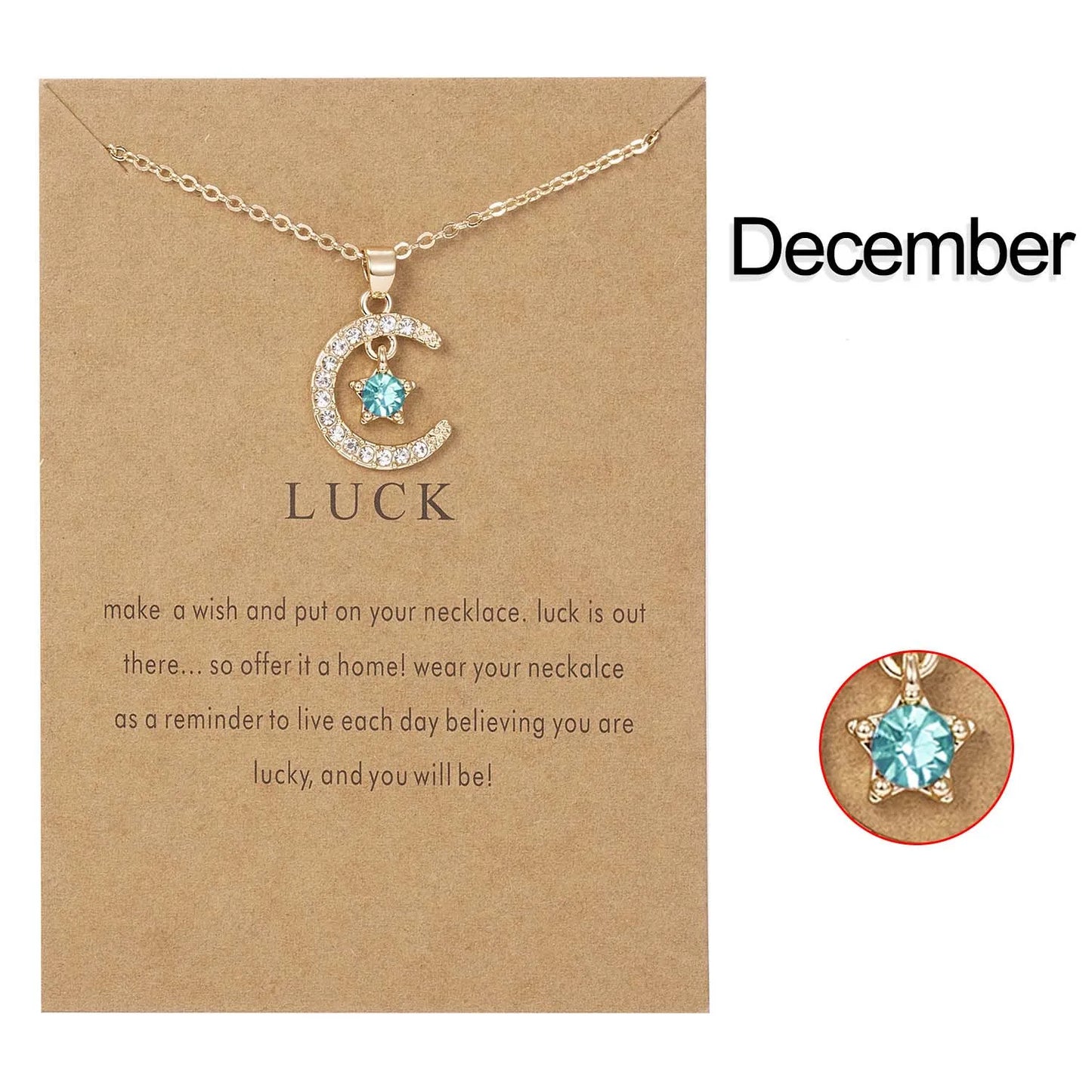 Fashion Moon Star Necklaces For Women 12 Months Crystal Birthstone Pendant Chain Men Trendy Birthday Party Jewelry Gift