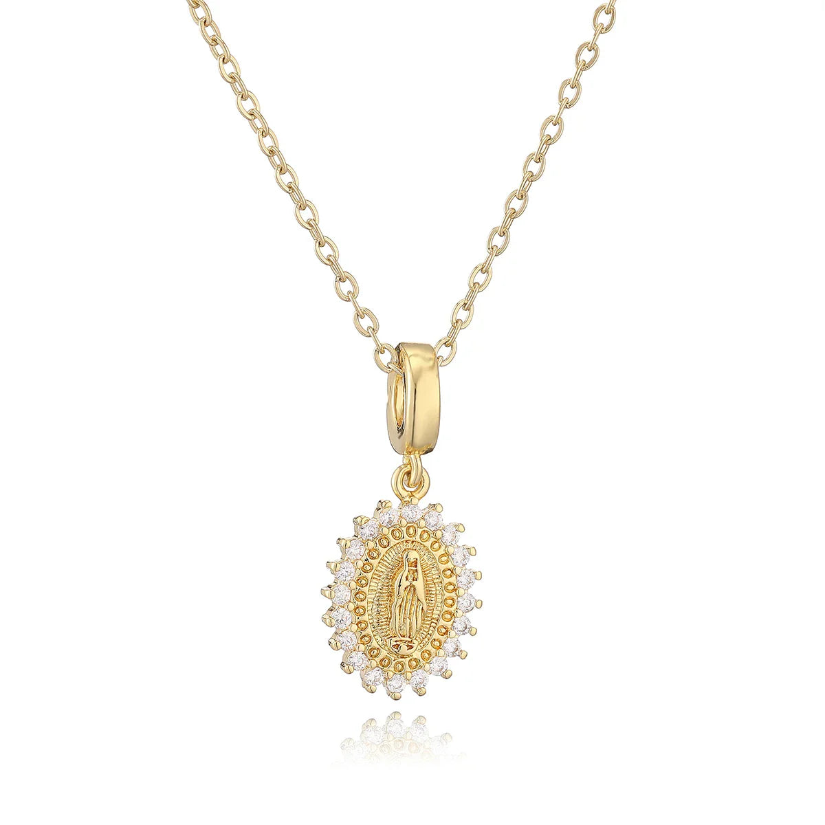 NEWBUY Trendy Gold Color Shiny AAA CZ Zircon Virgin Mary Pendant Necklaces For Women Gift