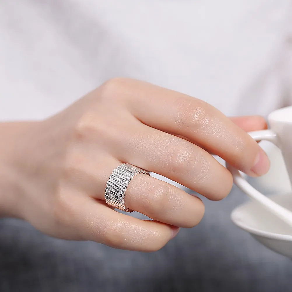 Hot classic 925 Sterling Silver charms Simple Net Rings lady fine Jewelry for Women men Size 6 7 8 9 10 Fashion  Wedding gifts