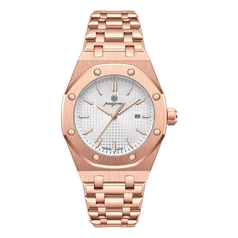 PAAZOMU High Quality Original Men Clock Waterproof Luminous Date Luxury Man Watch Stainless Steel Quartz Men's Watches Male+Box