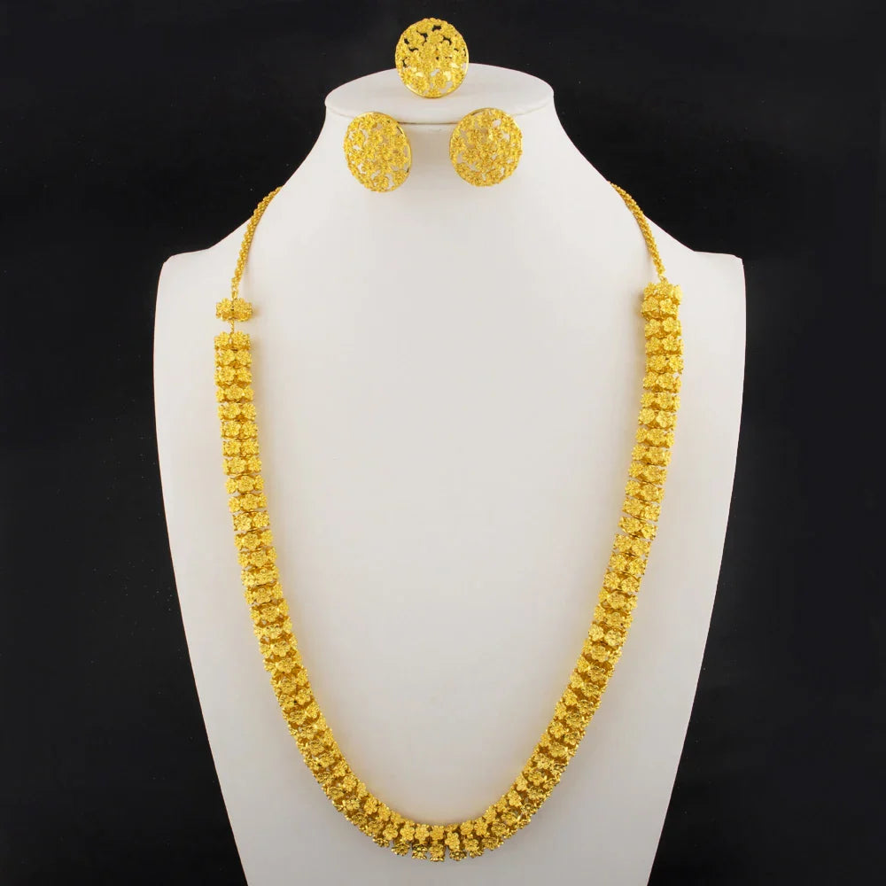 gold plated earrings ring necklaces for women luxury gold cuban necklace set High Quality designer men woman Jewelry sets gift