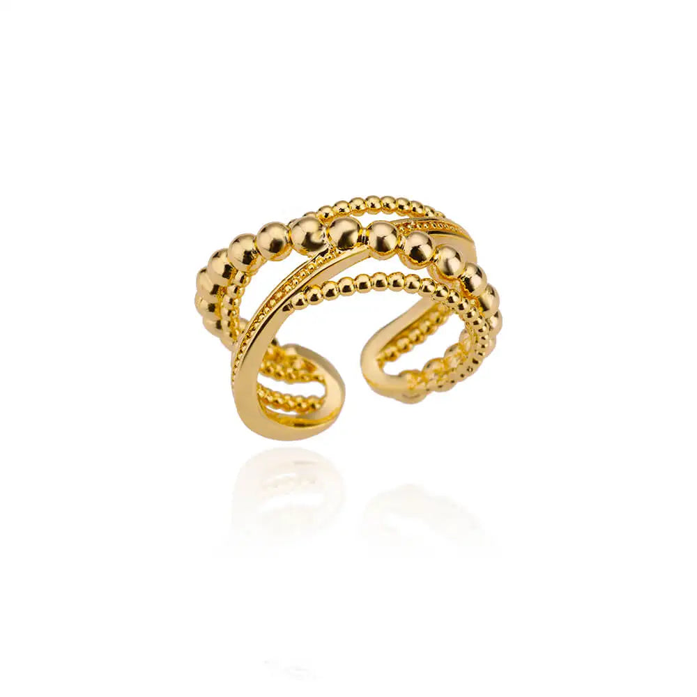 Stainless Steel Bead Twist Cross Rings For Women Gold Plated Irregular Opening Ring Wedding Aesthetic Jewelry anillos mujer