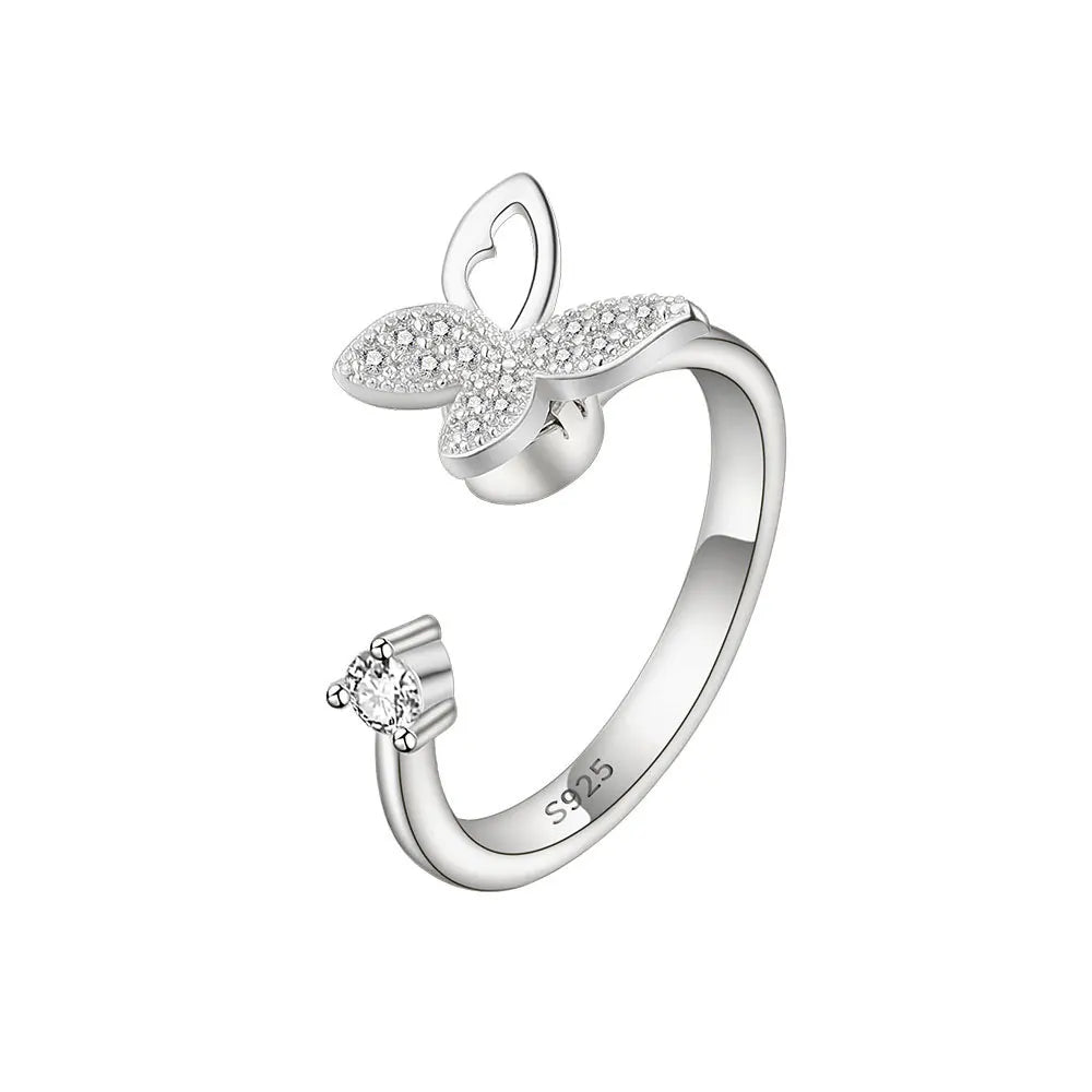 Shining Crystal Sunflower And Bee Fidget Spinner Rings For Women Anti Anxiety Control Anti Stress Rotating Ring Girls Gift