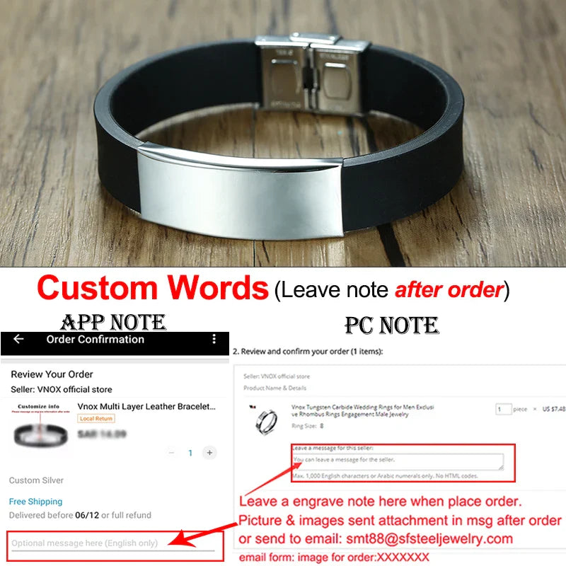 Vnox 16mm Father's Day Gift Bracelet,Black Rubber Silicone Bangle with Custom TO MY DAD Stainless Steel Bar,Men Casual Wristband